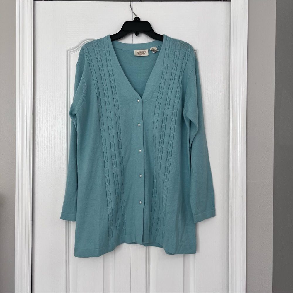 VTG Victoria’s Secret womens gold label vintage cardigan sweater aqua small